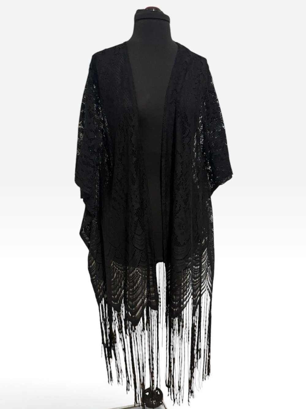 Black Lace Fringe Kimono Cover-Up